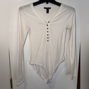 Forever 21 Cream Long Sleeve Bodysuit